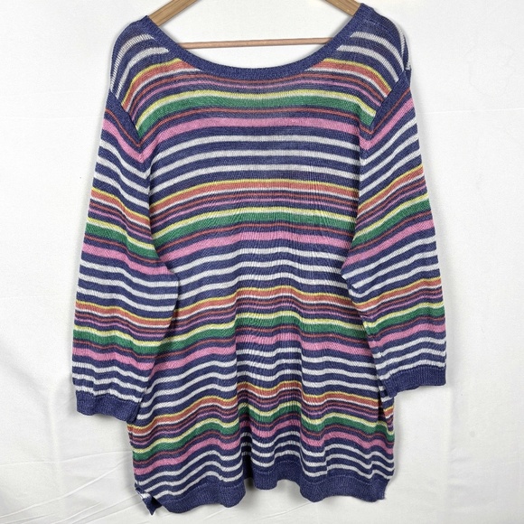 TALBOTS ¾ Sleeve Linen Pullover Knit Sweater Top Sailor Boat neck Beachy Coastal - Picture 1 of 8